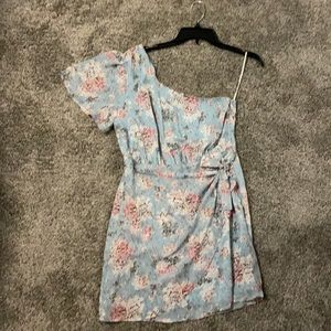 Lulu's Blue Floral One-Shoulder Dress